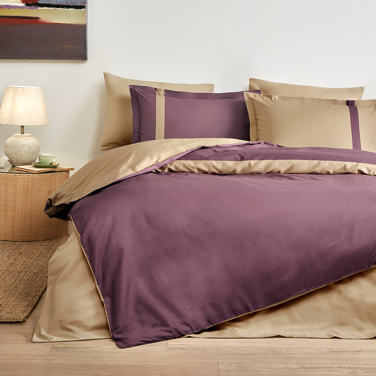 Bettwäsche, 4tlg, 200x220cm, Baumwolle #COLOUR STRIPE LILA